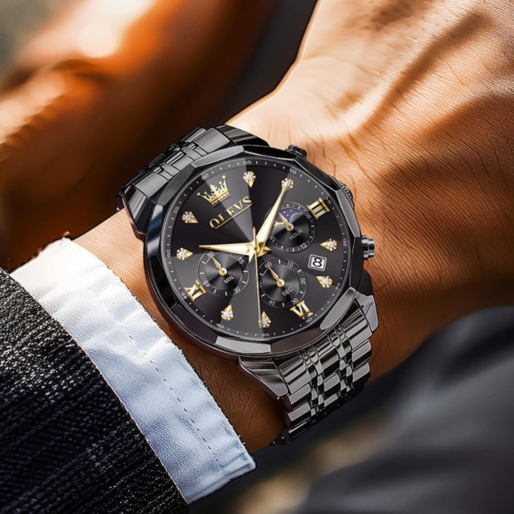 Watches for Men Luxury Diamond Casual Large Dial Watches Stainless Steel Waterproof Business Dress Analog Luminous Date Mens Watches
