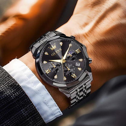 Watches for Men Luxury Diamond Casual Large Dial Watches Stainless Steel Waterproof Business Dress Analog Luminous Date Mens Watches