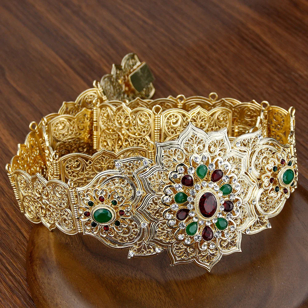 Chic Crystal Moroccan Belt round Flower Caftan Waist Chain for Women Algeria Bride Wedding Jewelry Abaya Dess Belt