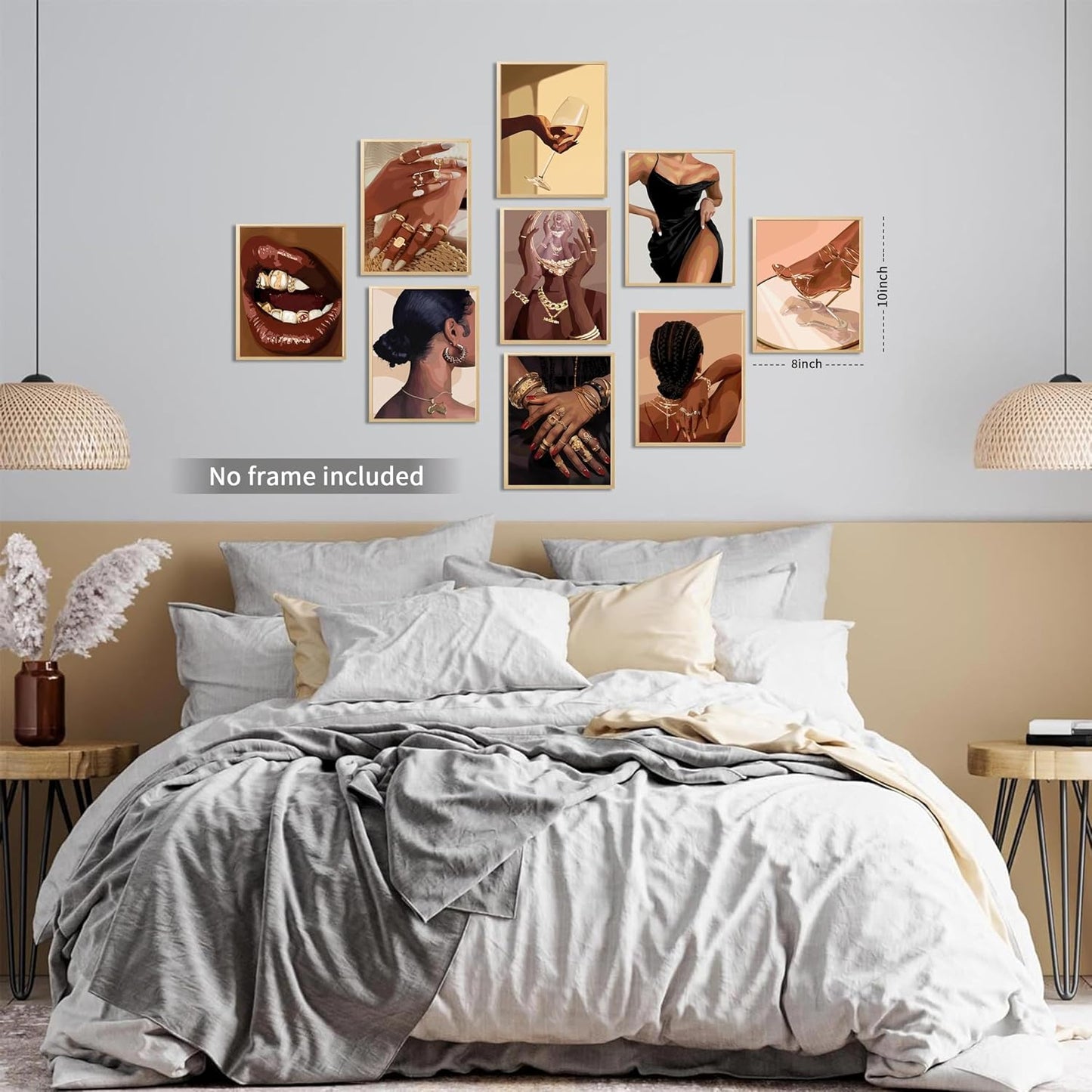 Black Girl Posters Wall Art Set of 9, Abstract African American Woman Canvas Wall Decor Painting, Trendy Boho Artwork Aesthetics Prints for Living Room Bedroom Home Decor 8X10In Unframed