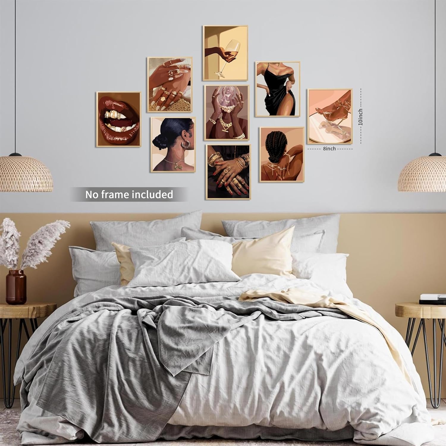 Black Girl Posters Wall Art Set of 9, Abstract African American Woman Canvas Wall Decor Painting, Trendy Boho Artwork Aesthetics Prints for Living Room Bedroom Home Decor 8X10In Unframed