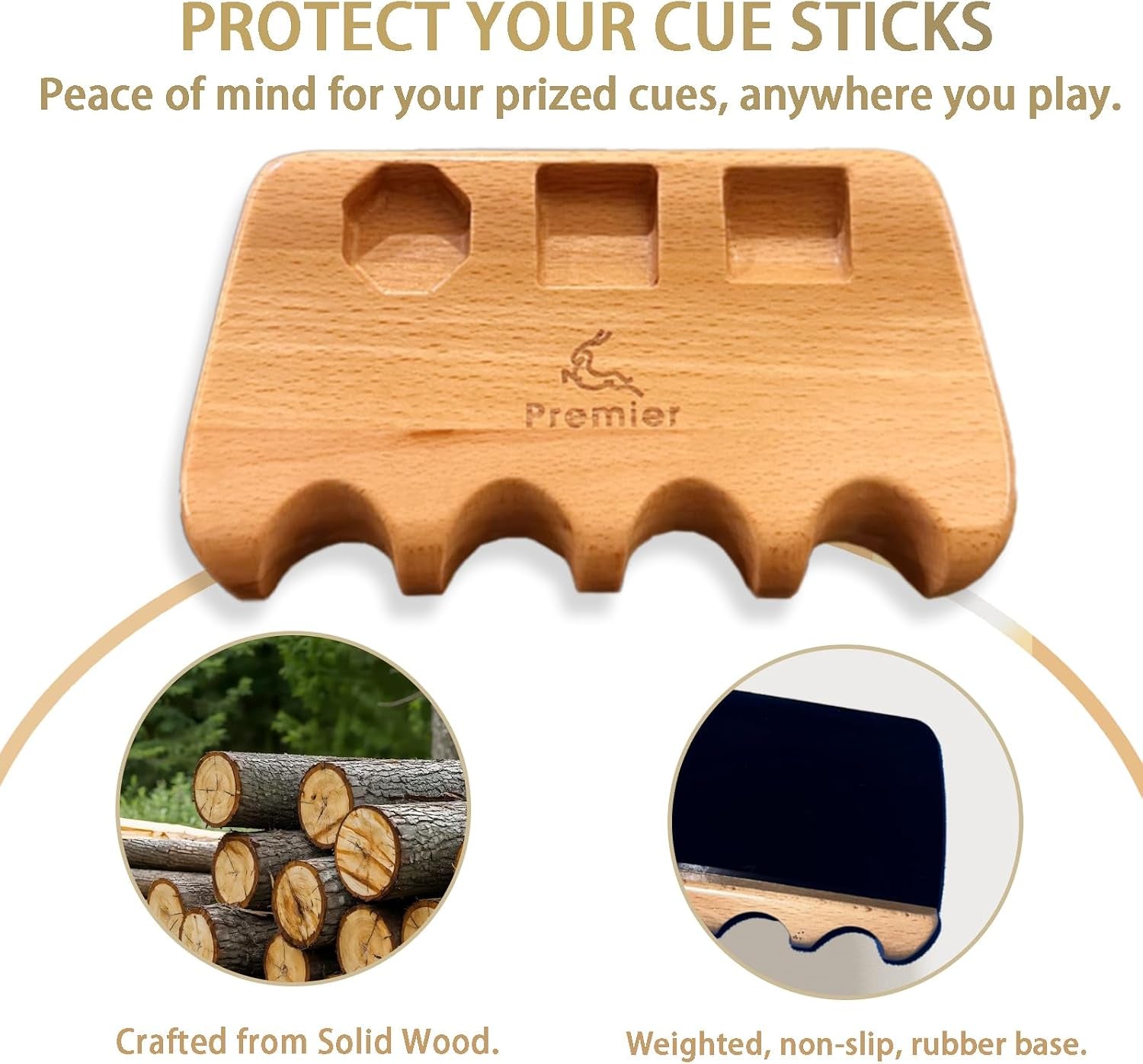 Solid Wood Portable Pool Stick Holder, Heavy Duty Weighted Pool Cue Claw for Table Edge, Anti-Slip Premium Billiard Cue Rack Accommodates 4 Cues, Luxury Pool Table Accessories