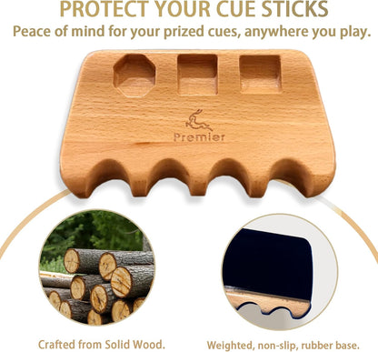 Solid Wood Portable Pool Stick Holder, Heavy Duty Weighted Pool Cue Claw for Table Edge, Anti-Slip Premium Billiard Cue Rack Accommodates 4 Cues, Luxury Pool Table Accessories
