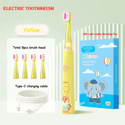 Kids Sonic Electric Toothbrush Cartoon with Colorful LED Light IPX7 Waterproof Overall Clean Teeth Rechargeable Care Toothbrush