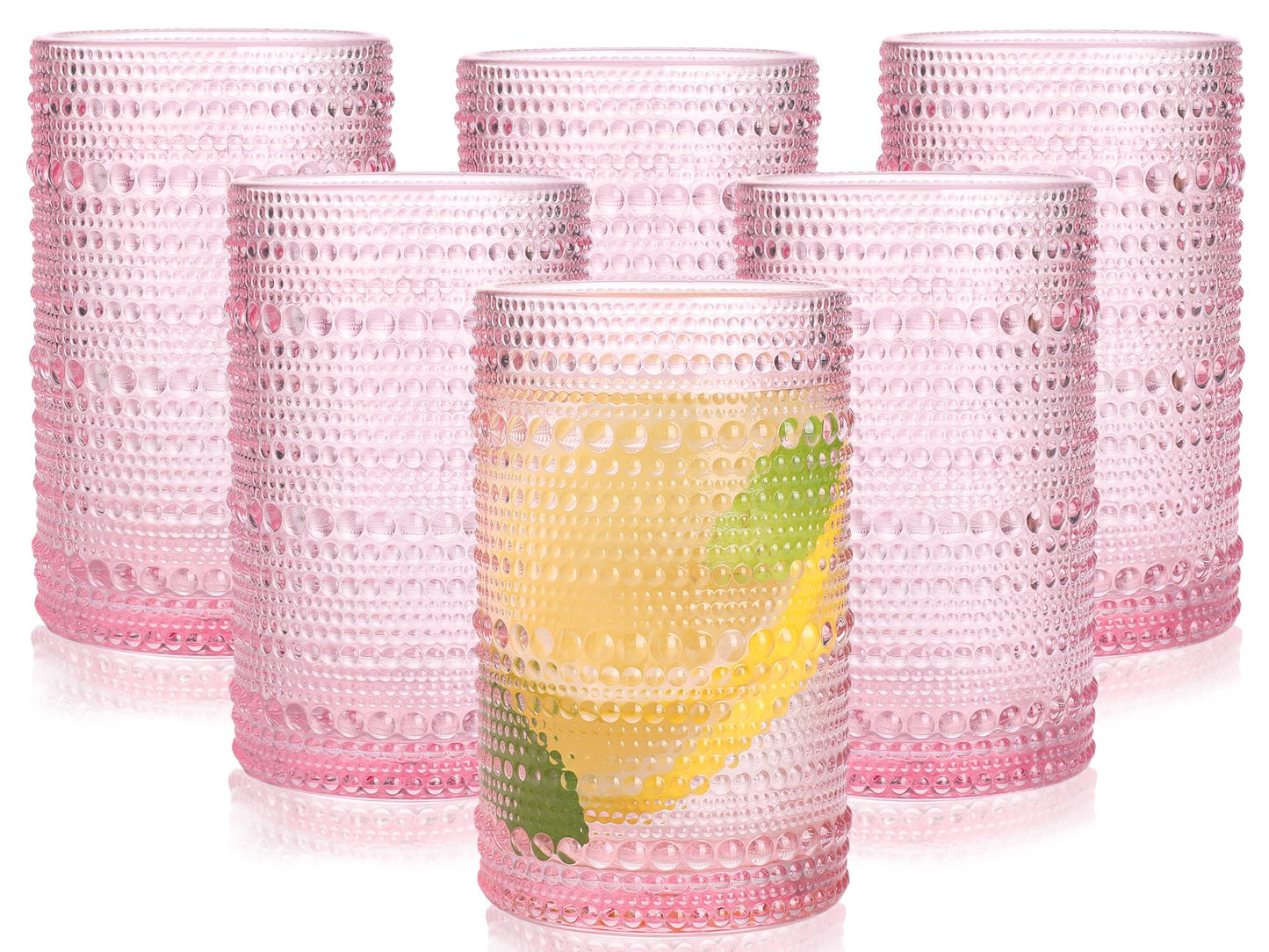 Abrwyy Pink Hobnail Glasses Drinking Set of 6 12 oz