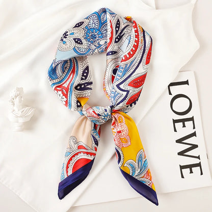 Luxury Brand 2022 Silk Square Scarf Women Cat Neck Hair Tie Band Beach Hijab Kerchief Head Headbands Bandana Female Foulard 70Cm
