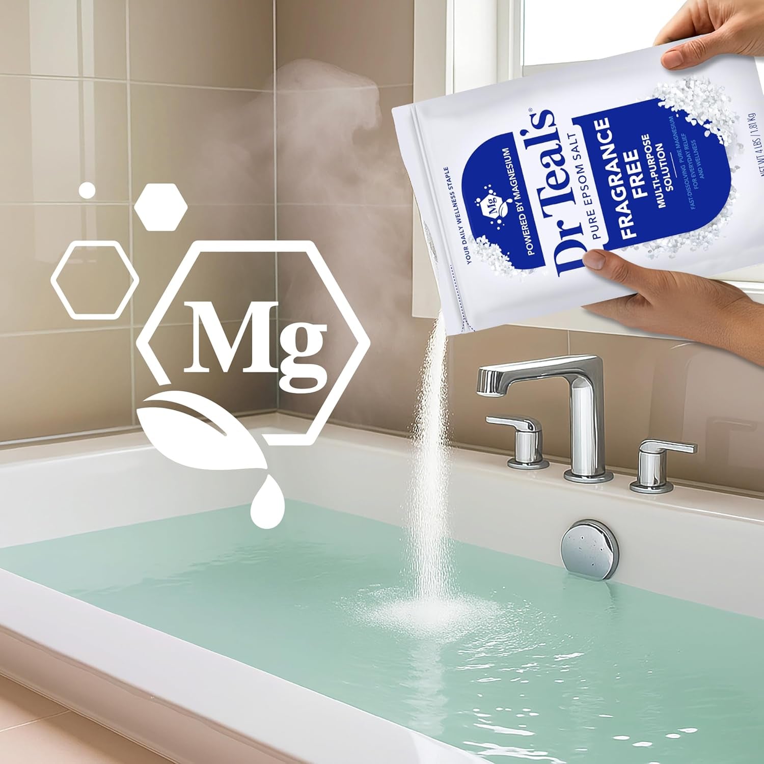Epsom Salt Magnesium Soak, Fragrance Free, 4 Lbs