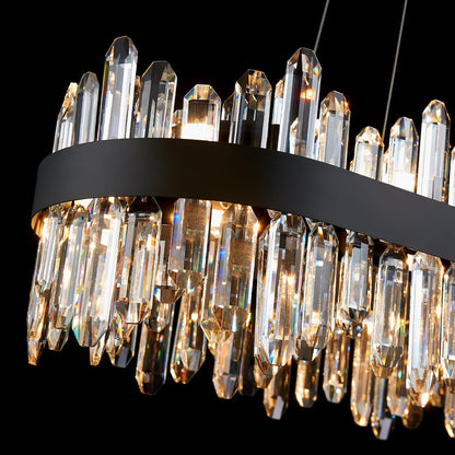Modern Rectangular Crystal Chandelier, 20-Lights Black Raindrop Chandelier Lighting Contemporary Pendant Ceiling Light Fixture for Dining Room Living Room Kitchen Island L35.4''