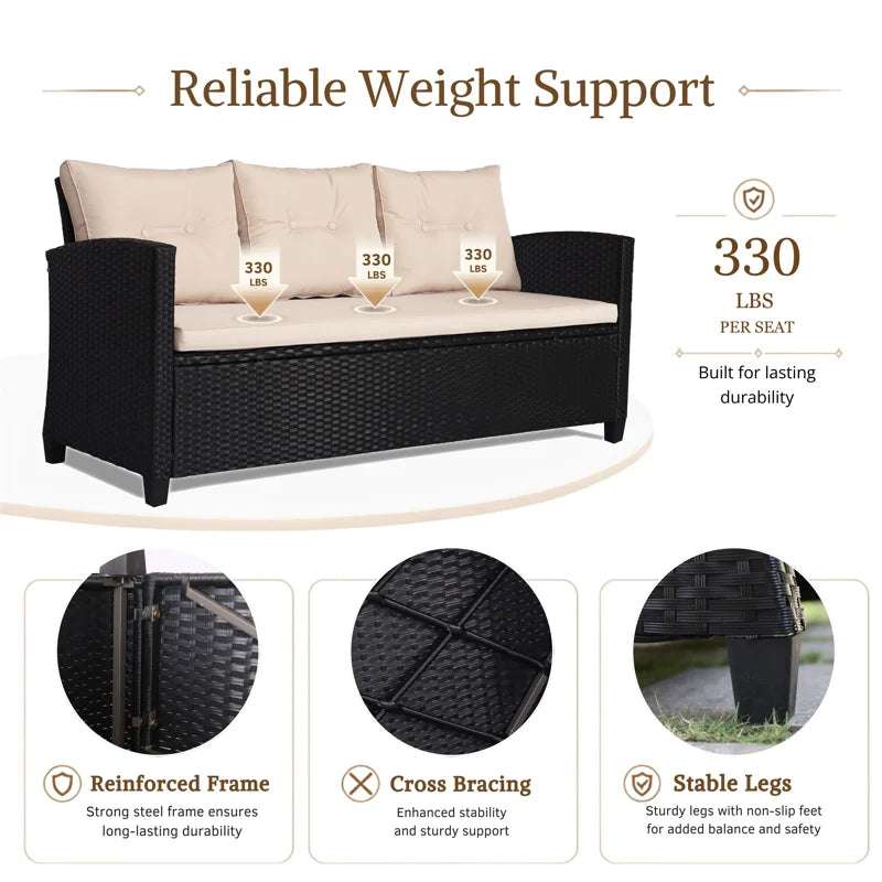 3-Piece All-Weather PE Wicker Patio Conversation Set Modular Outdoor Sectional Sofa, Patio Furniture Sets with Cushions for Small Patios, Balcony & Poolside