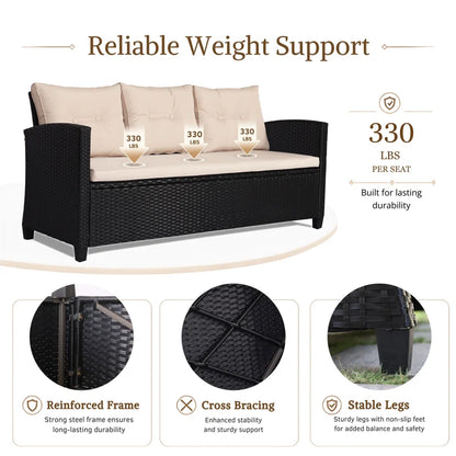 3-Piece All-Weather PE Wicker Patio Conversation Set Modular Outdoor Sectional Sofa, Patio Furniture Sets with Cushions for Small Patios, Balcony & Poolside