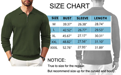 Polo Shirts for Men Casual Long Sleeve Mens Shirts Zipper Ribbed Knit Shirt