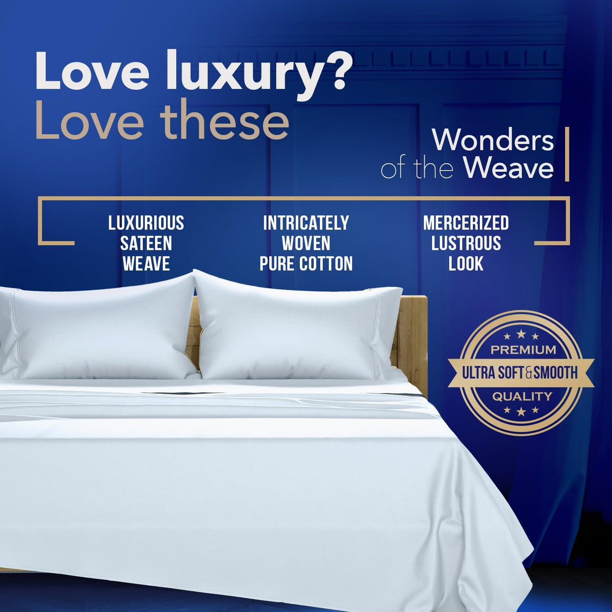 100% Egyptian Cotton Standard/Queen Size Pillow Cases Set of 2-1000 Series Lonestar Lovin' Pillow Cover (Light Blue), Cooling Pillowcases Set of 2 for Standard/Queen Pillows