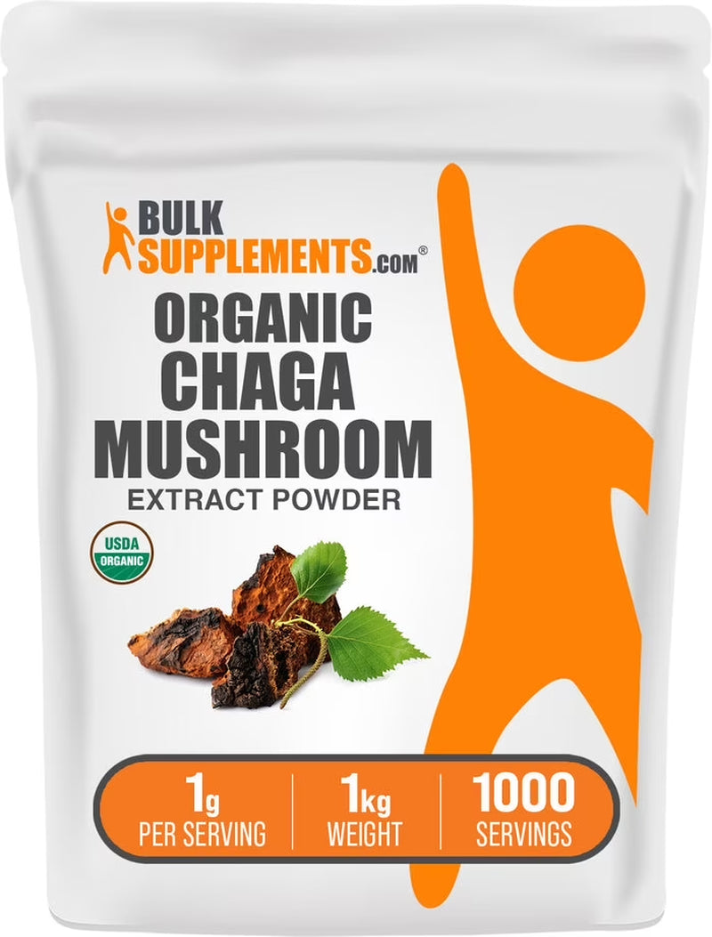 Bulksupplements Organic Chaga Mushroom Extract Powder - Mushroom Supplement - Vegan & Herbal, 1G per Serving, 1Kg (2.2 Lbs)