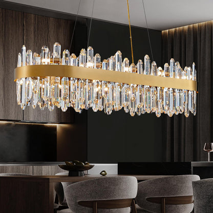 Modern Crystal Chandelier, 20-Lights Rectangle Gold Raindrop Chandelier Luxury Oval Pendant Ceiling Light Fixture for Living Room Dining Room Kitchen Island L35.4''
