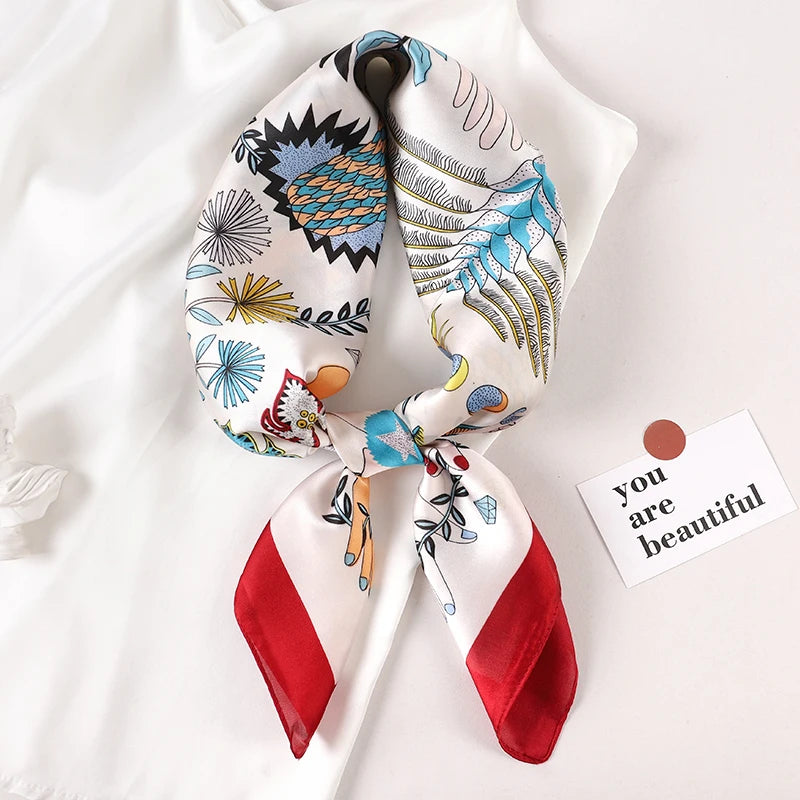 Luxury Brand 2022 Silk Square Scarf Women Cat Neck Hair Tie Band Beach Hijab Kerchief Head Headbands Bandana Female Foulard 70Cm