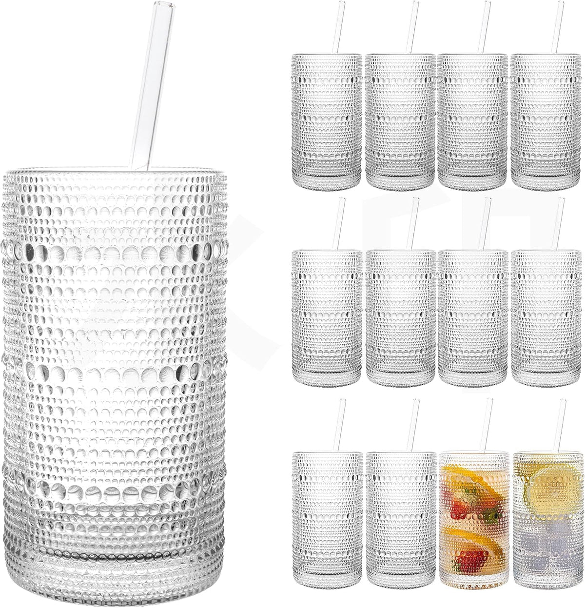 Upgraded Large Capacity 16 Oz/480 Ml Hobnail Glasses Drinking Set of 12 - Heavy Vintage Glassware