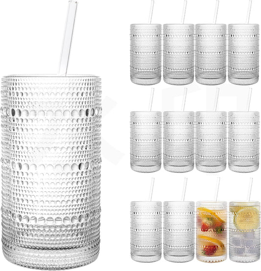 Upgraded Large Capacity 16 Oz/480 Ml Hobnail Glasses Drinking Set of 12 - Heavy Vintage Glassware