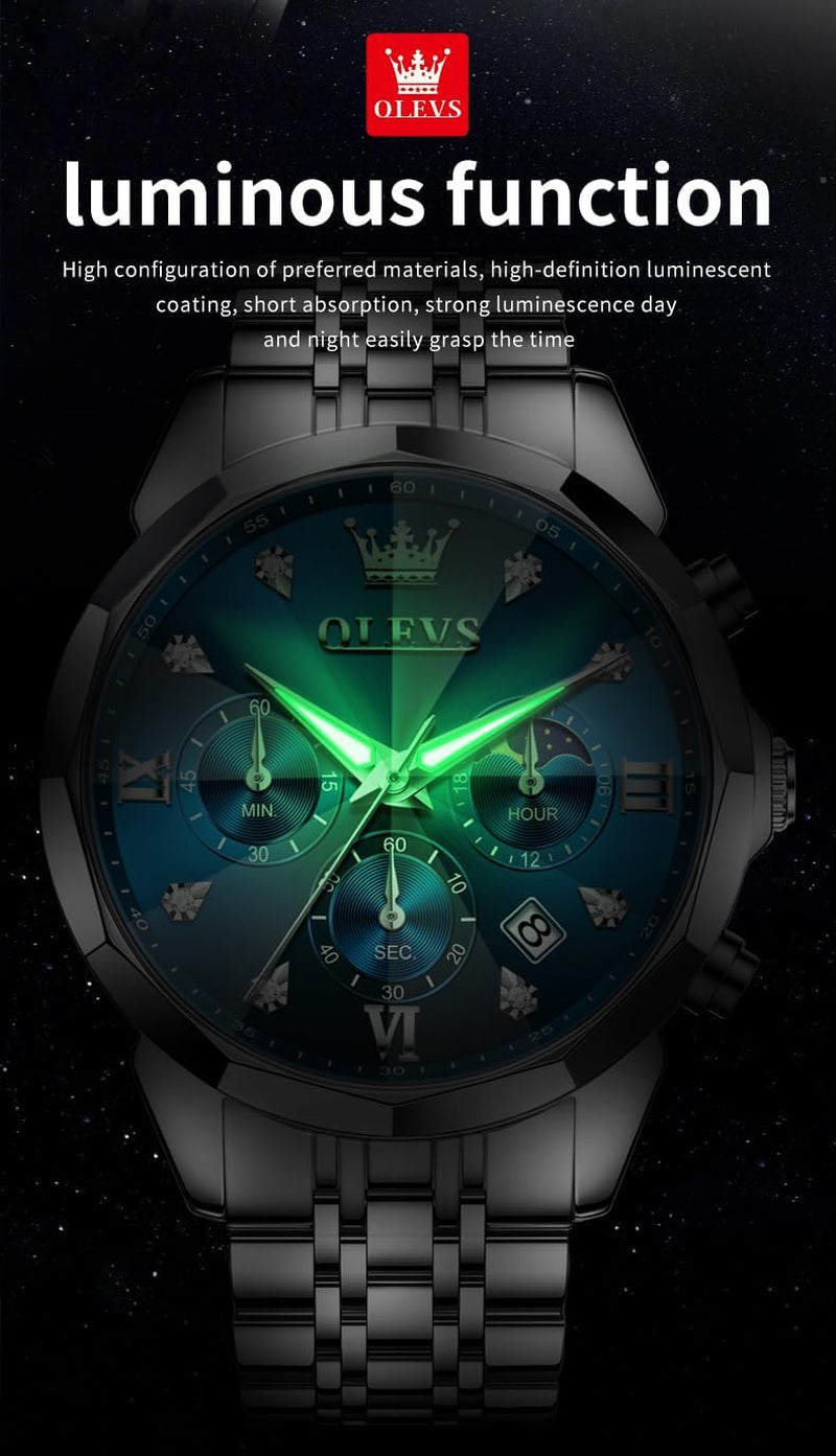 Watches for Men Luxury Diamond Casual Large Dial Watches Stainless Steel Waterproof Business Dress Analog Luminous Date Mens Watches