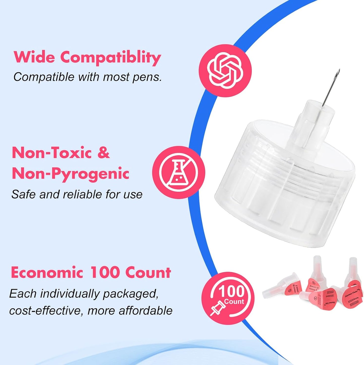 Pen Tips 32G X 4Mm(5/32") Universal Fit, Sterile，Ultra-Thin Wall Technology. Comfortable and Precise，100 Count