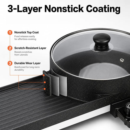 Hot Pot with Grill, Korean BBQ Grill Indoor Hotpot Pot Electric Combo, Shabu Shabu Pot with Divider KBBQ Grill Smokeless Non-Stick Separate Dual Temperature Control, for 2-12 People, 110V