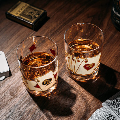 Artisanal Hand Painted Stemless Casino Whiskey Glasses Set Of 2