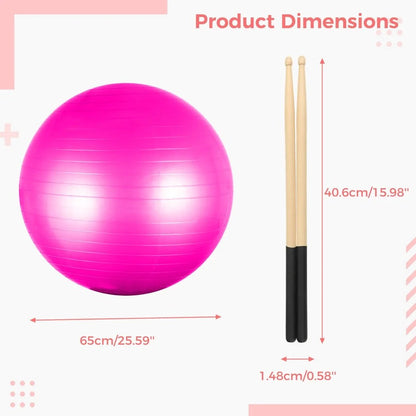Cardio Drumming Equipment Set, Fitness Balance Ball with Pump & 3.2Oz Sticks, Aerobic Exercise Ball for Workouts, Stability, Pilates, Yoga, Pregnancy Gymnastics