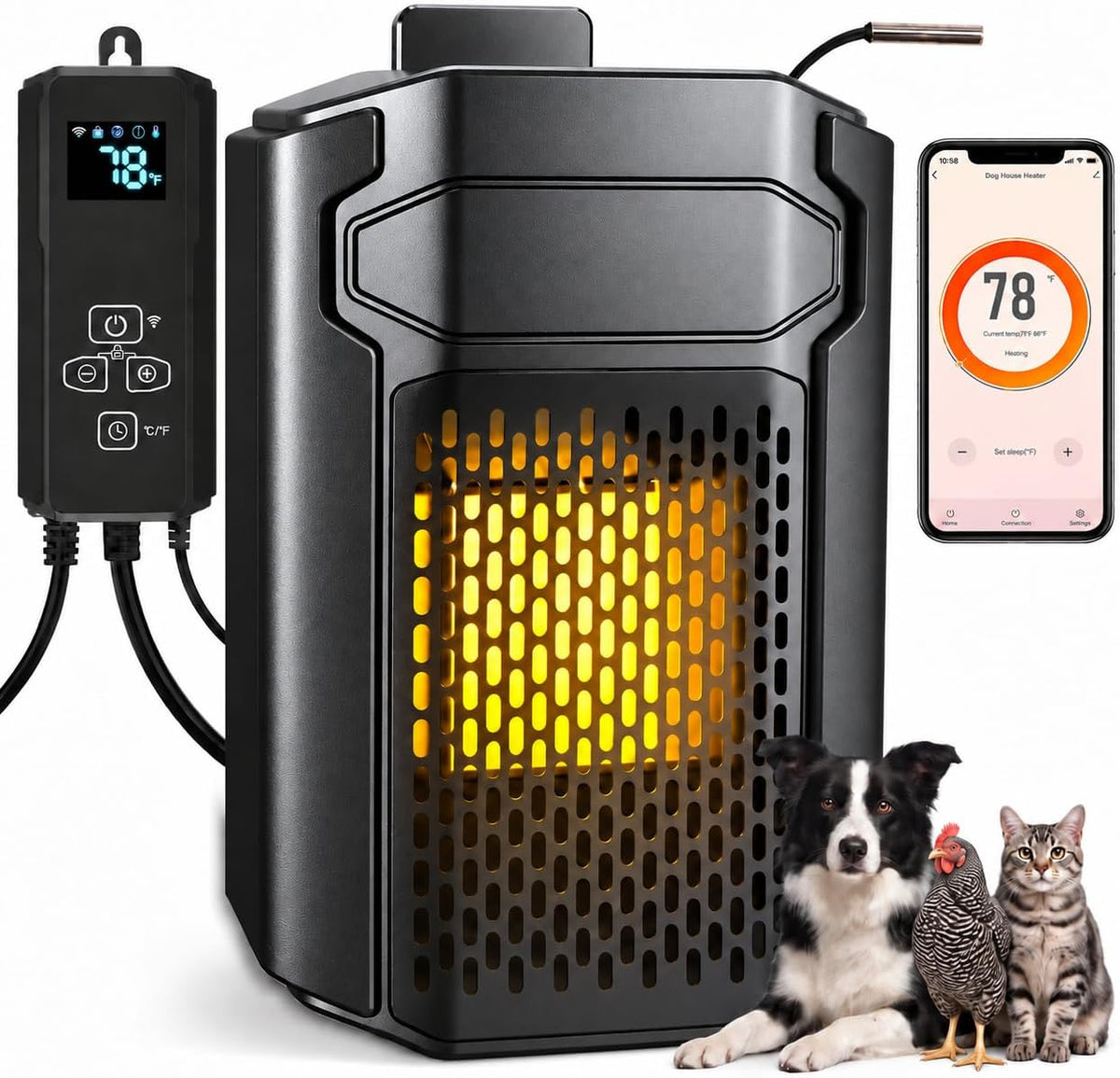 Outdoor Dog House Heater with Thermostat APP Control - Outdoor Pet House Heater with WIFI, 500W Dog House Heaters for outside Doghouse, Heated Dog House for Winter Ith Adjustable Temp & Timer