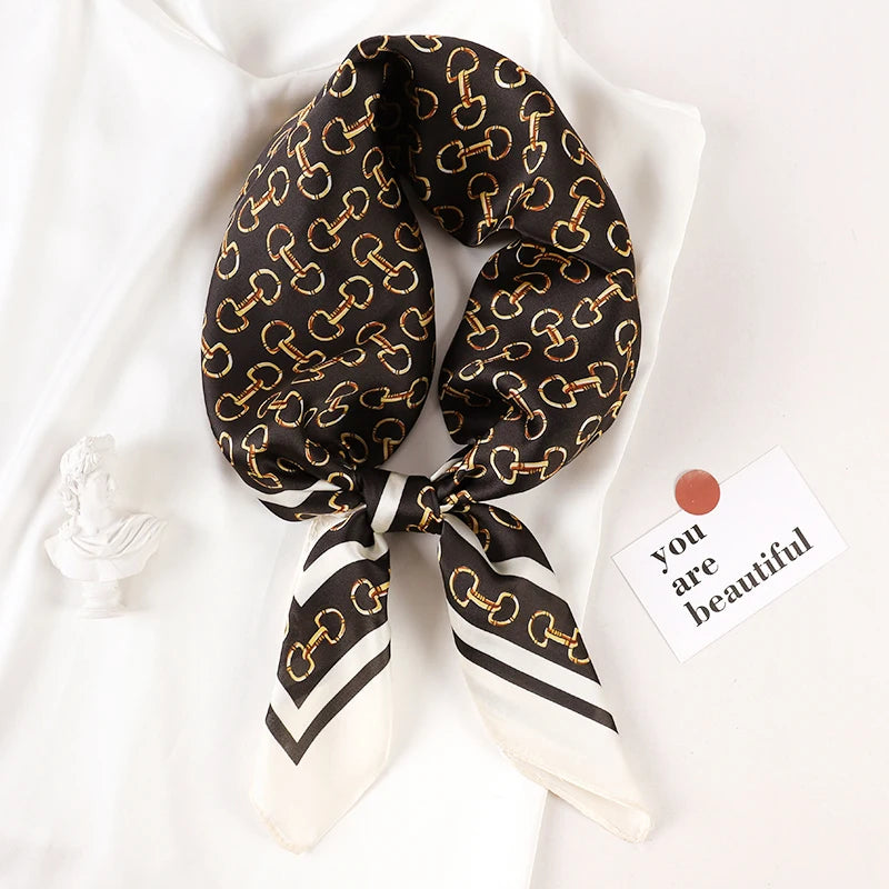 Luxury Brand 2022 Silk Square Scarf Women Cat Neck Hair Tie Band Beach Hijab Kerchief Head Headbands Bandana Female Foulard 70Cm