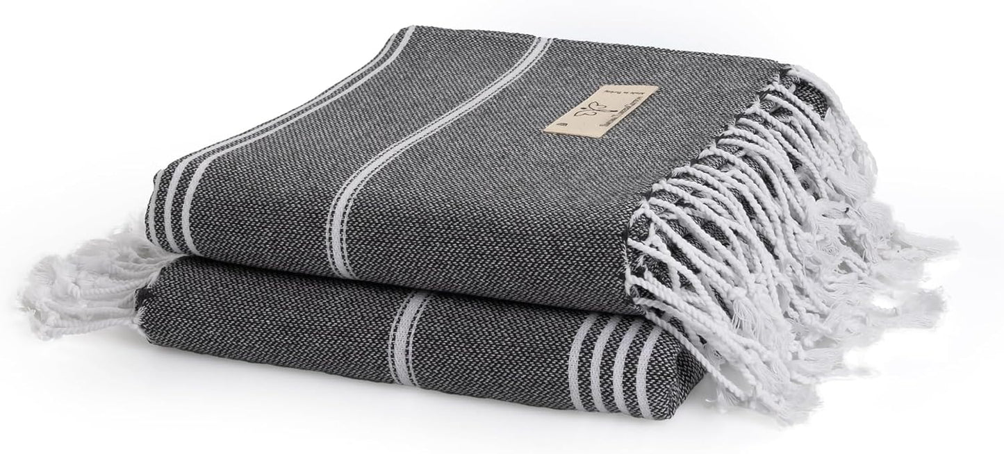 Classical Series Original Turkish Beach Towel | Prewashed, 37 X 71 Inches | Peshtemal and Turkish Bath Towel for SPA, Beach, Pool, Gym and Bathroom (Dark Gray, Pack of 2)