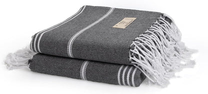 Classical Series Original Turkish Beach Towel | Prewashed, 37 X 71 Inches | Peshtemal and Turkish Bath Towel for SPA, Beach, Pool, Gym and Bathroom (Dark Gray, Pack of 2)