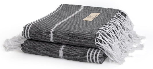 Classical Series Original Turkish Beach Towel | Prewashed, 37 X 71 Inches | Peshtemal and Turkish Bath Towel for SPA, Beach, Pool, Gym and Bathroom (Dark Gray, Pack of 2)