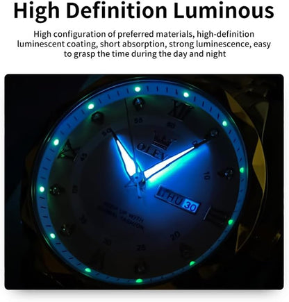 Watches for Men Luxury Diamond Casual Large Dial Watches Stainless Steel Waterproof Business Dress Analog Luminous Date Mens Watches