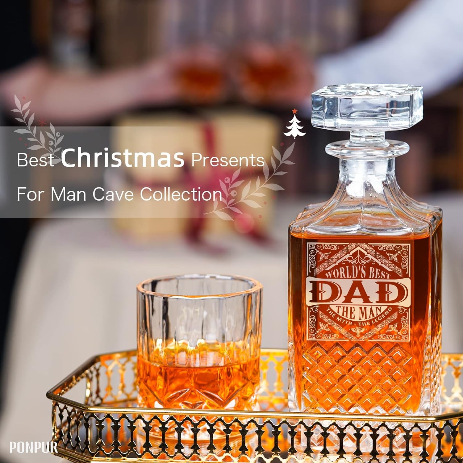 Gifts for Men Dad Fathers Day, Whiskey Decanter Set with 2 Glasses, Unique Cool Dad Birthday Gift from Daughter Son, Best Christmas Retirement Present for Man Father