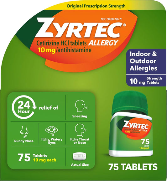 Zyrtec 24-Hour Allergy Relief Tablets, 10 Mg Cetirizine Hcl, 75 Ct