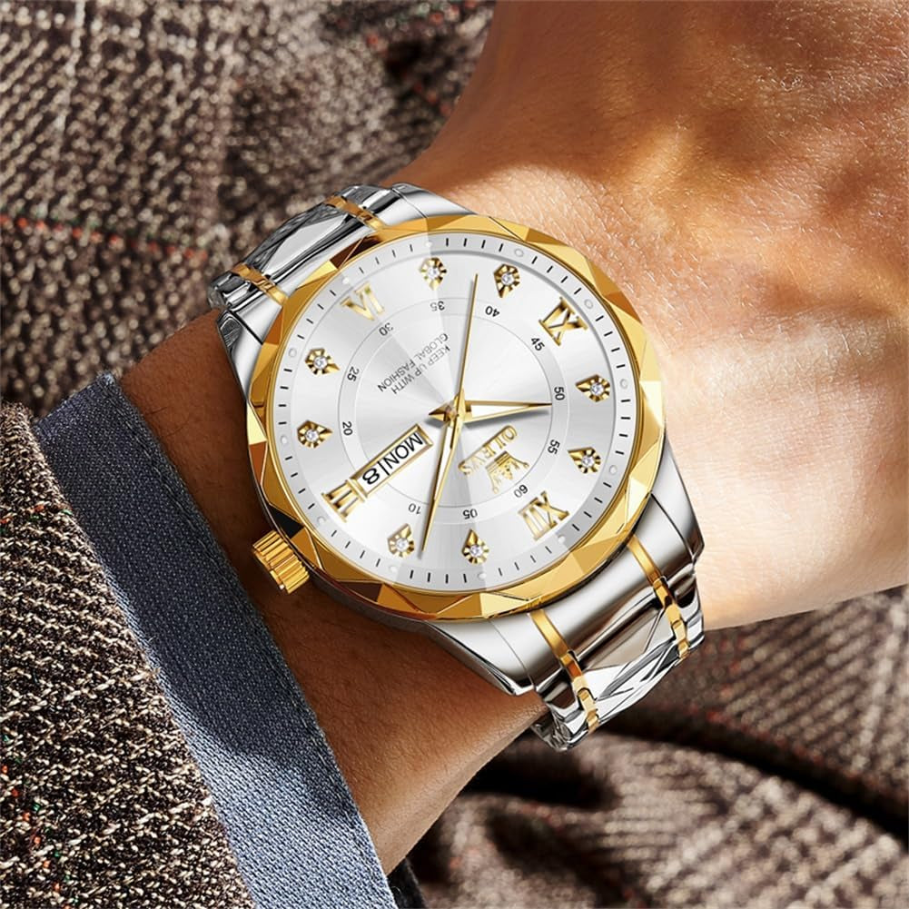 Watches for Men Luxury Diamond Casual Large Dial Watches Stainless Steel Waterproof Business Dress Analog Luminous Date Mens Watches