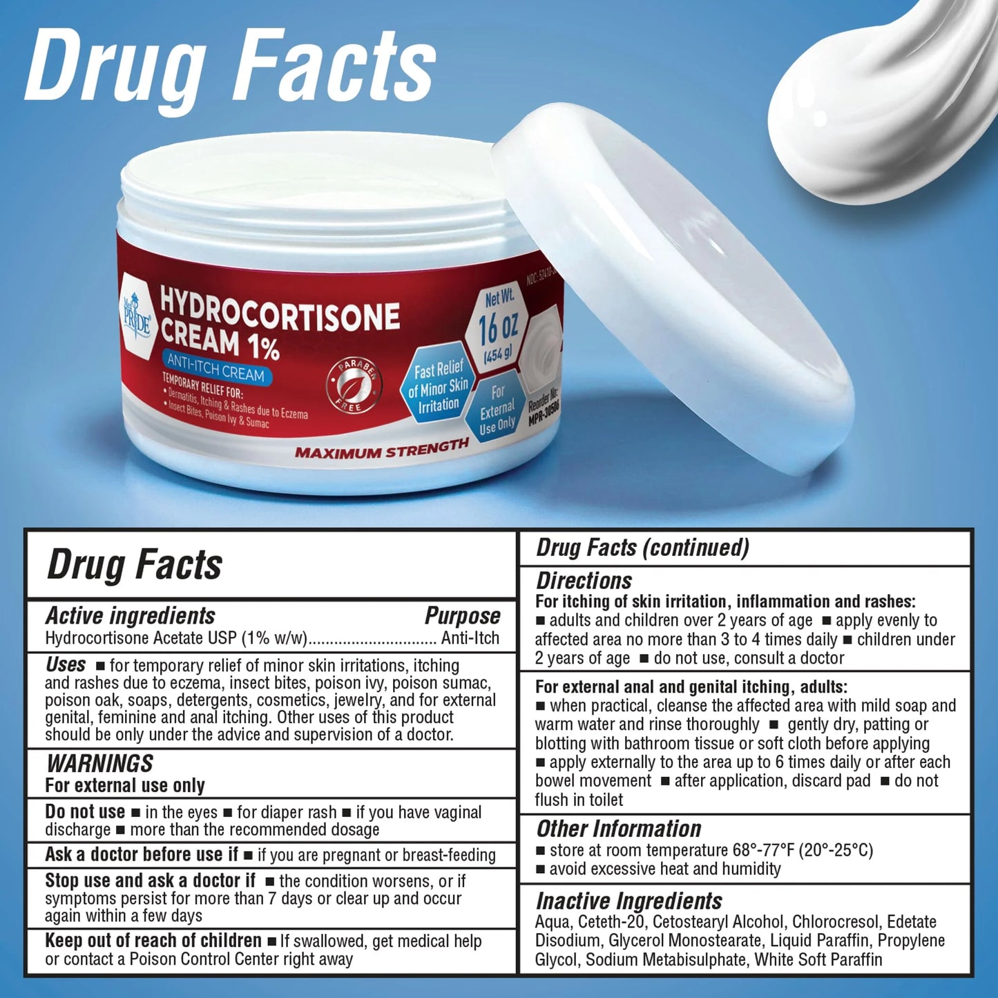 MED PRIDE 1% Hydrocortisone Cream 16Oz Bulk Cortisone anti Itch Cream for Eczema, Dermatitis, Rashes, Bug Bite Itch Relief & Skin Irritations