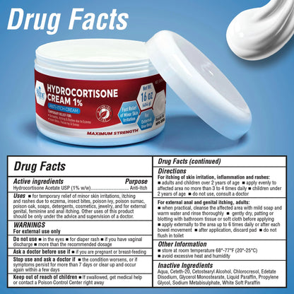 MED PRIDE 1% Hydrocortisone Cream 16Oz Bulk Cortisone anti Itch Cream for Eczema, Dermatitis, Rashes, Bug Bite Itch Relief & Skin Irritations