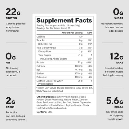 Whey+ Protein Whey Isolate from Grass Fed Cows (Chocolate, 60 Servings) - Whey Protein Isolate Powder, Low Calorie, Non-Gmo, Sugar Free, Lactose and Gluten Free, All Natural Protein Powder