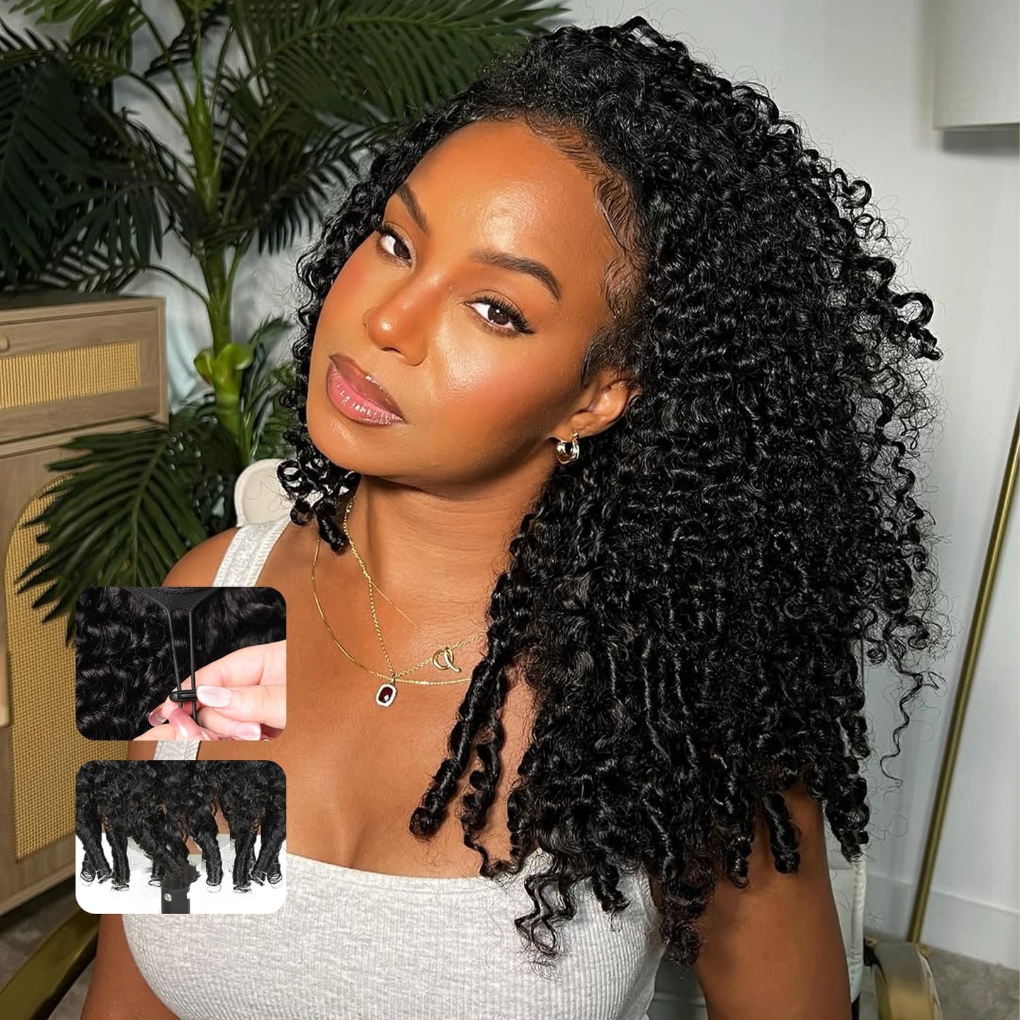 250% Density 20 Inch Burmese Curly Half Wig,100% Human Hair,[2-Year Life,210G], 3 in 1 Glueless Human Hair Half Wig Seamless Flip over Half Wigs for Black Women No Glue No Lace Curly Wig