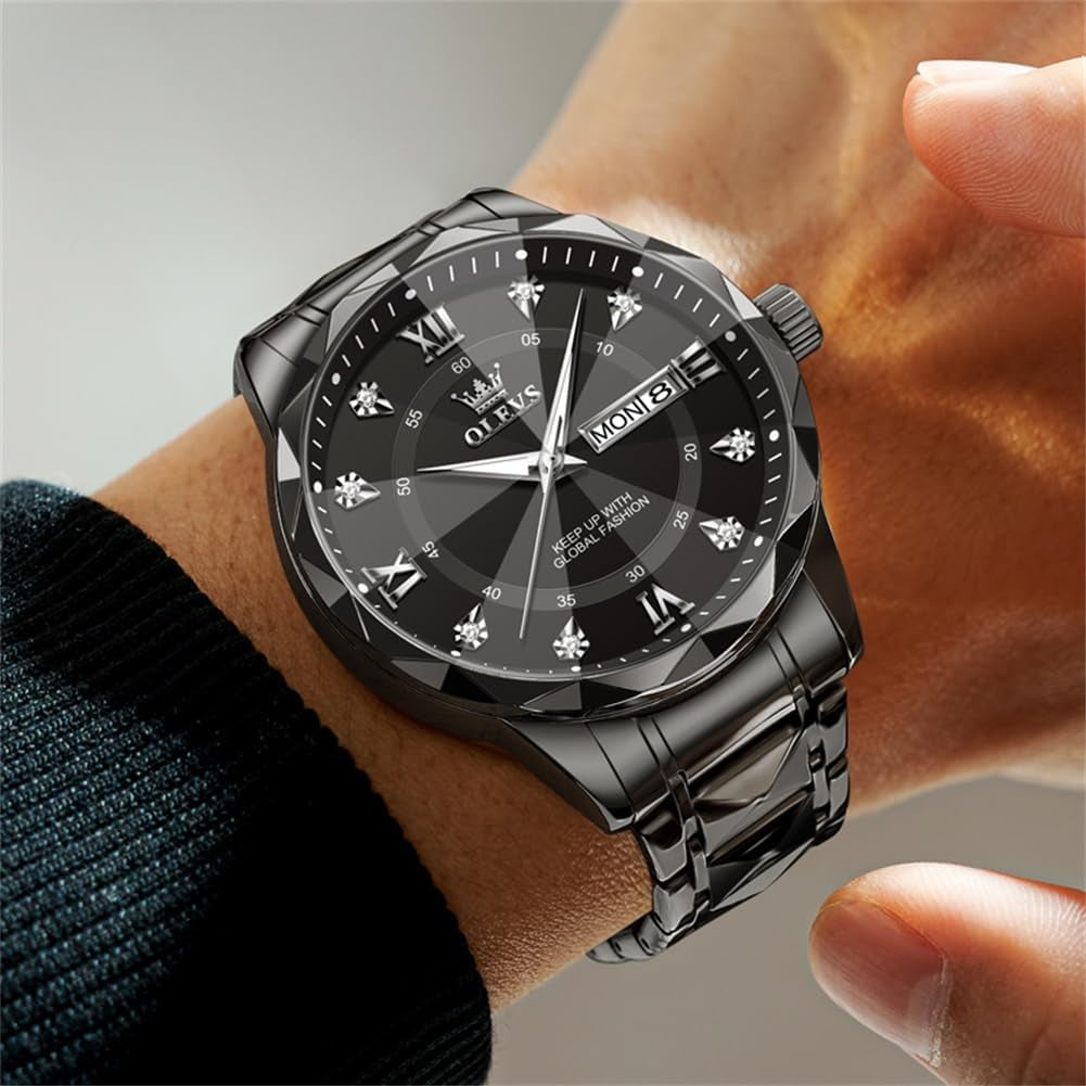 Watches for Men Luxury Diamond Casual Large Dial Watches Stainless Steel Waterproof Business Dress Analog Luminous Date Mens Watches