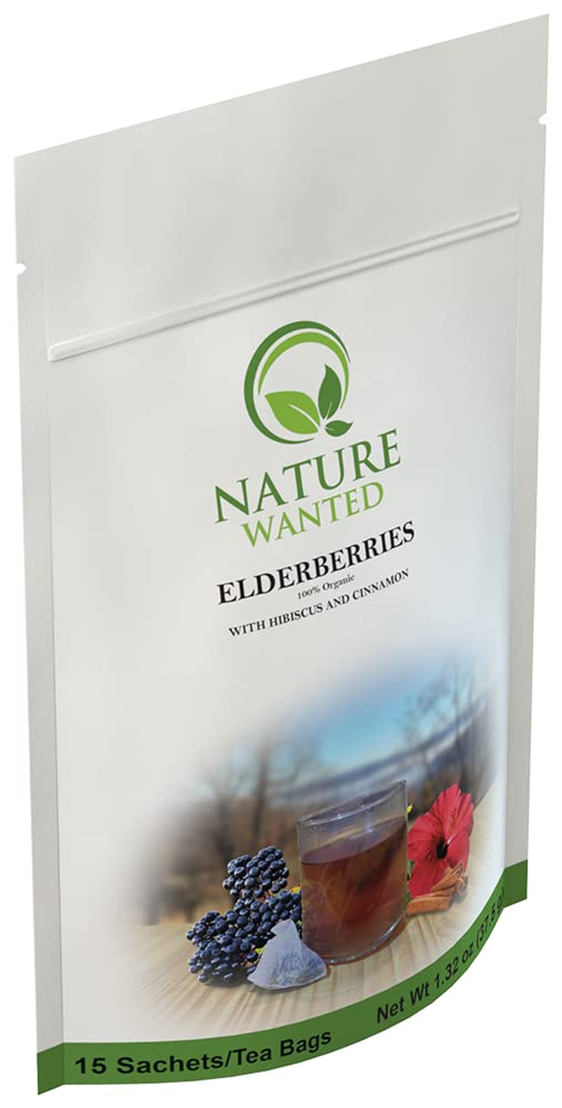 Elderberry Hibiscus Cinnamon Tea - 15 Ct Teabags, Single Serve, Made in USA
