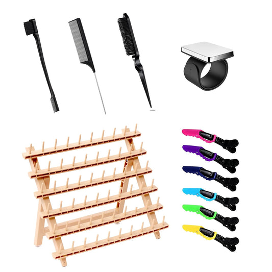 Braiding Rack for Hair with Comb Set & Braid Gel Wristband & Hair Clip, Hair Rack (Hair Extension Holder with 60 Pegs,) with Hair Braiding Accessories (PPCOM4)