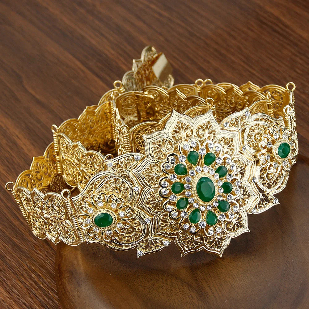 Chic Crystal Moroccan Belt round Flower Caftan Waist Chain for Women Algeria Bride Wedding Jewelry Abaya Dess Belt