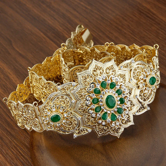 Chic Crystal Moroccan Belt round Flower Caftan Waist Chain for Women Algeria Bride Wedding Jewelry Abaya Dess Belt