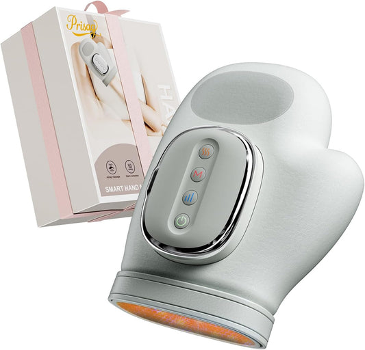 Hand Massager with Heat and Compression for Arthritis,White | Cordless Electric Hand and Wrist Massager，Finger Pain Relief - 5 Levels 3D Wave Pressure, 3 Heat Settings - Ideal Gift