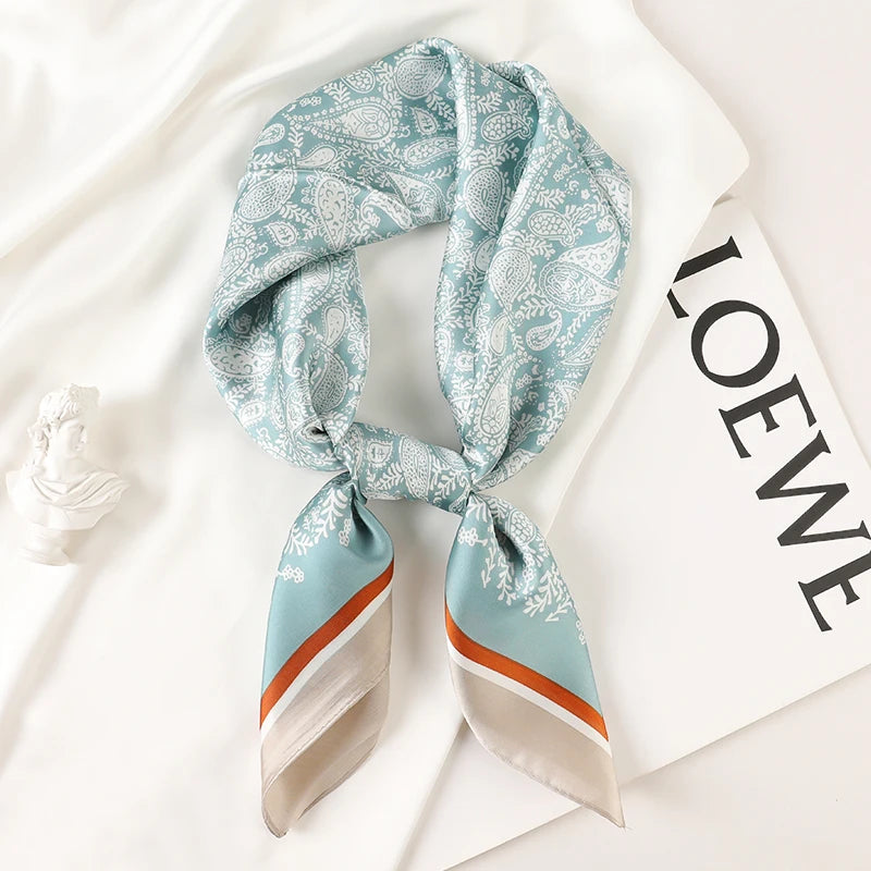 Luxury Brand 2022 Silk Square Scarf Women Cat Neck Hair Tie Band Beach Hijab Kerchief Head Headbands Bandana Female Foulard 70Cm