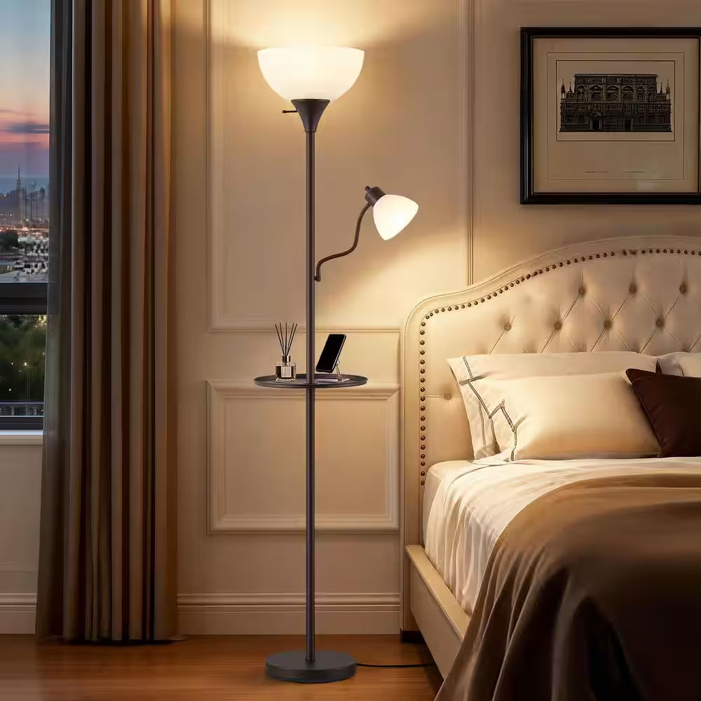 72 In. Brown Floor Lamp with Table, Adjustable Reading Lights, Modern Torchiere Floor Lamps for Living Room, Bedroom