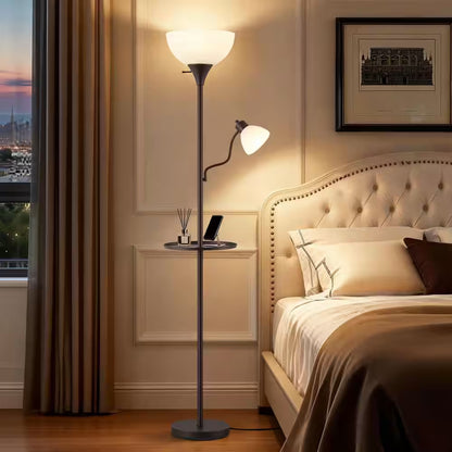 72 In. Brown Floor Lamp with Table, Adjustable Reading Lights, Modern Torchiere Floor Lamps for Living Room, Bedroom