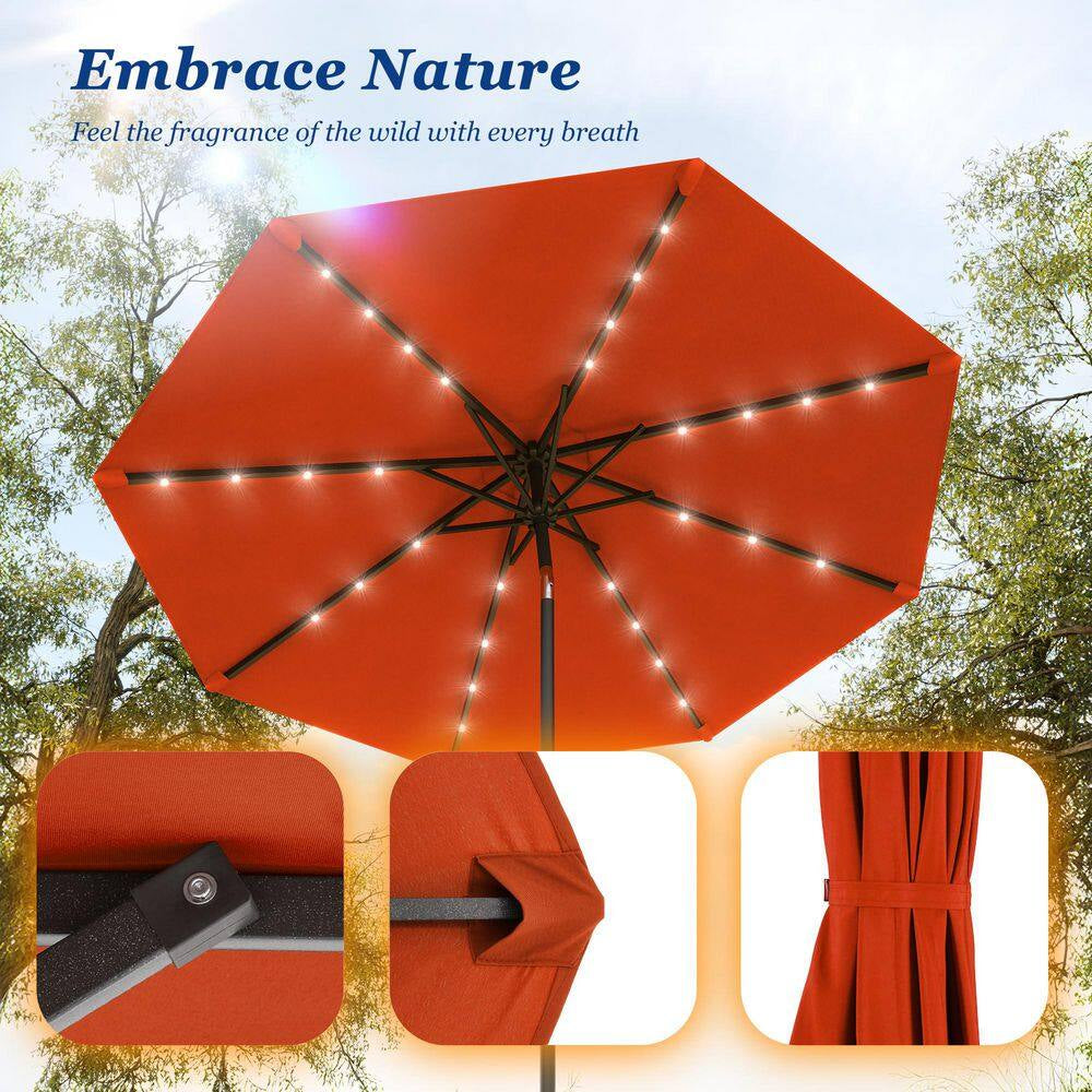 10 Ft. Steel Solar-Powered round Outdoor Market Patio Umbrella with Crank in Orange