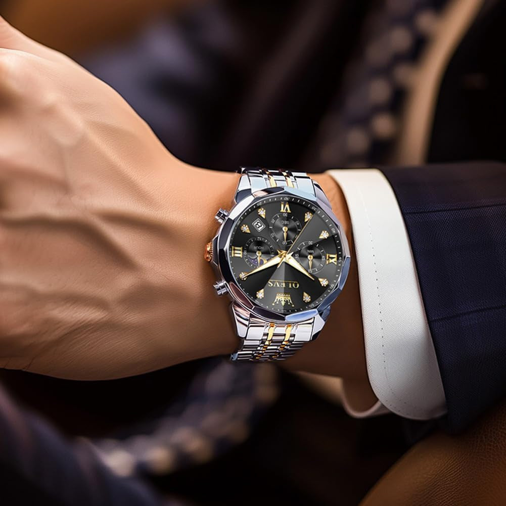 Watches for Men Luxury Diamond Casual Large Dial Watches Stainless Steel Waterproof Business Dress Analog Luminous Date Mens Watches